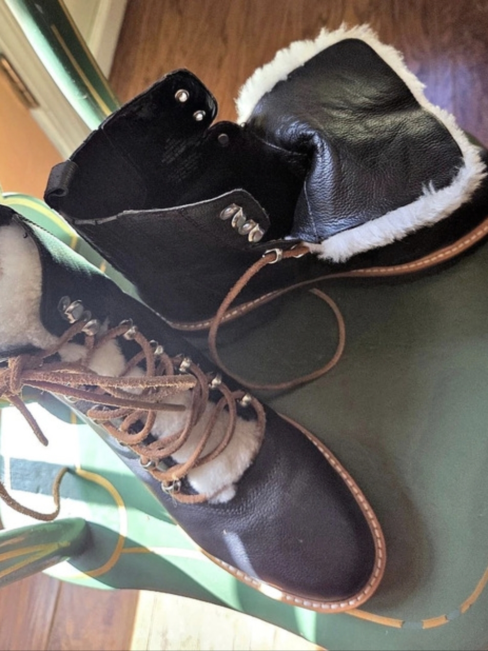 Marc Fisher Lace Shearling Boot Boots Black & Brown SIZE 8M
